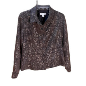 Coldwater Creek Metallic Brown Abstract Print Snap Front Jacket 12P